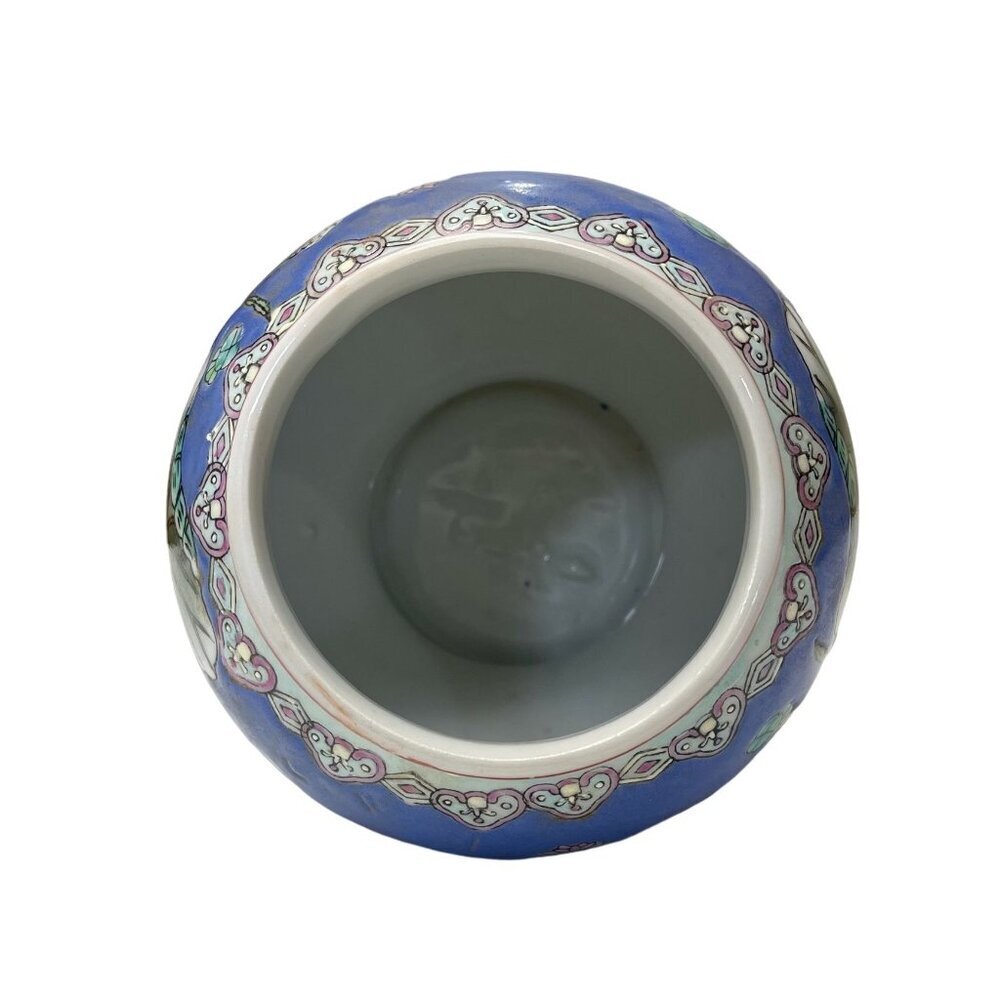 Chinese Hand-Painted Enameled Porcelain Vase with Lotus Flowers and Birds | Blue - Picture 4 of 7